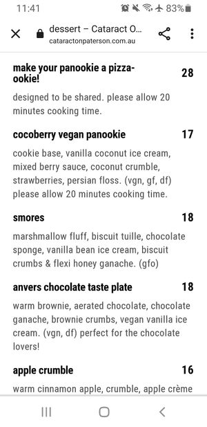 2 vegan desserts at Cataract on Paterson in Launceston