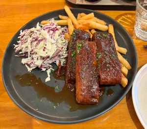 Tempeh ribs with slaw and chips  at Cataract on Paterson in Launceston