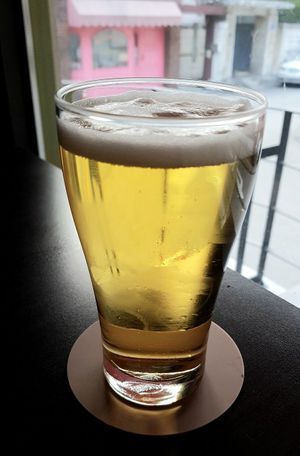 Draft beer "Budweiser" - vegan beer at Tom's Pizza in Seoul