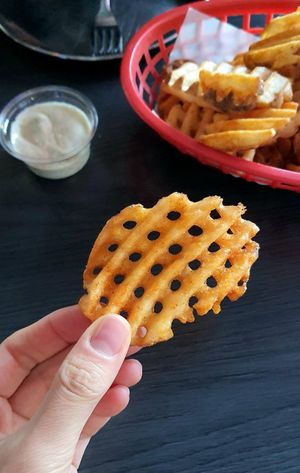 Waffle fries - close-up at Tom's Pizza in Seoul