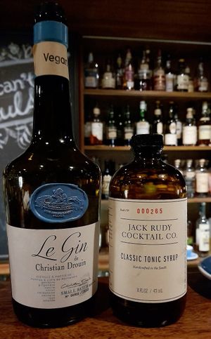 Bottles labelled as vegan at Howl in the Bar - 하울인더바 in Seoul