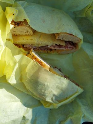 Bacon egg and cheese at Ben & Esther's Vegan Jewish Deli in Portland