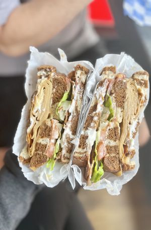 Turkey, bacon club  at Ben & Esther's Vegan Jewish Deli in Portland