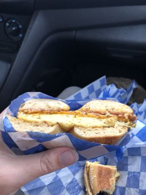 Bacon egg and cheese bagel. 10/10  at Ben & Esther's Vegan Jewish Deli in Portland