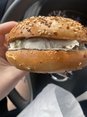 Everything bagel with plain cream chz   at Ben & Esther's Vegan Jewish Deli in Portland