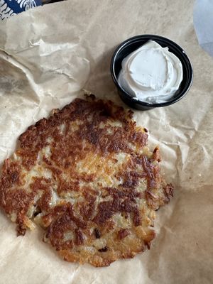 Latke (potato cake and sour cream)   at Ben & Esther's Vegan Jewish Deli in Portland