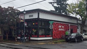 Outside at Ben & Esther's Vegan Jewish Deli in Portland