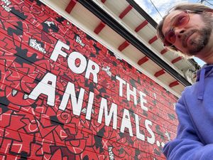 Mural on their wall  at Ben & Esther's Vegan Jewish Deli in Portland