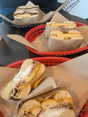 Breakfast bagel sandwiches at Ben & Esther's Vegan Jewish Deli in Portland