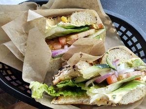 Everything Bagel Veggie Sandwich at Ben & Esther's Vegan Jewish Deli in Portland