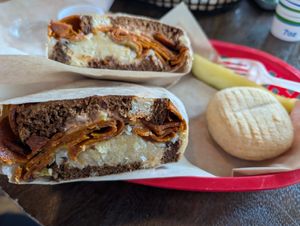 Reuben and knish at Ben & Esther's Vegan Jewish Deli in Portland