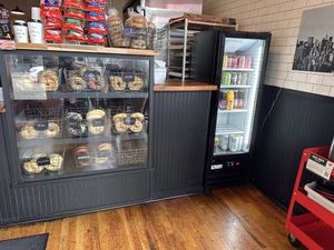 Front counter with drinks, snacks, and bagels   at Ben & Esther's Vegan Jewish Deli in Portland