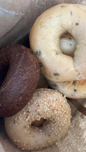 Pumpernickel, Jalapeño, Garlic Bagels  at Ben & Esther's Vegan Jewish Deli in Portland