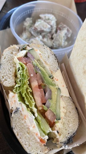 Veggie Combo Bagel w/ Potato Salad  at Ben & Esther's Vegan Jewish Deli in Portland