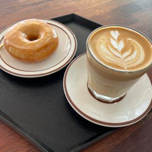flatwhite with vegan doughnut 🍩  at Usual Coffee in Jeju