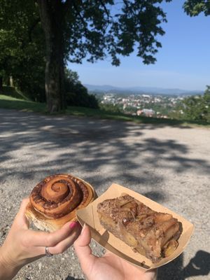 Vegan cinnamon roll and apple cake  at Zrno do Zrna in Ljubljana