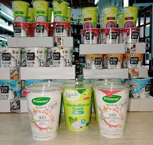 Vegan yogurts. Photo by: Zrno do zrna, trgovina z ekološkimi izdelki on Facebook at Zrno do Zrna in Ljubljana