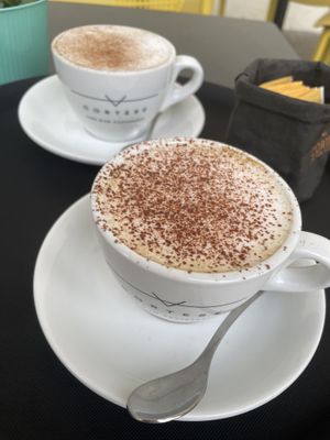 Cappuccino with house-made almond milk  at Cortese Café 900 in Florence