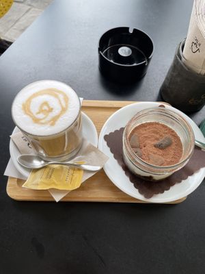 Coffee with self made almond milk and (raw) vegan tiramisu   at Cortese Café 900 in Florence