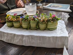 Mushroom larb wrapped in cucumber at Khao Kwan in Koh Chang