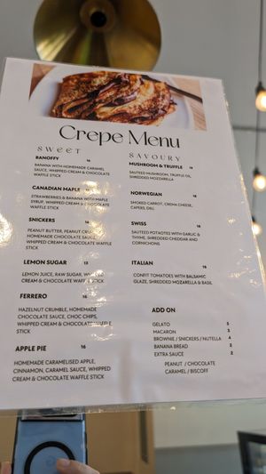 Crepe menu! at Le Gourmand in Newtown