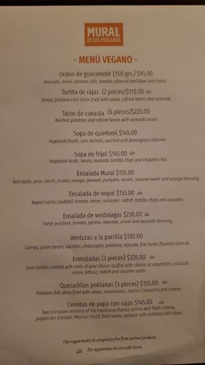 New vegan menu.  You need to ask for it. at El Mural de los Pueblanos in Puebla