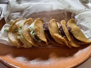 “Canasta de tacos”, 3 potato and 3 bean    at El Mural de los Pueblanos in Puebla