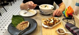 Fried mushrooms, Pomelo salad, disappearing curry! at Khun Churn in White in Bangkok
