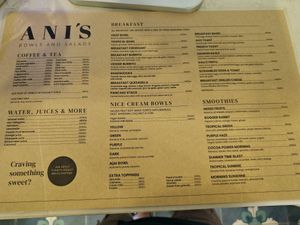 Menu at Ani's Bowls and Salads in Santa Teresa
