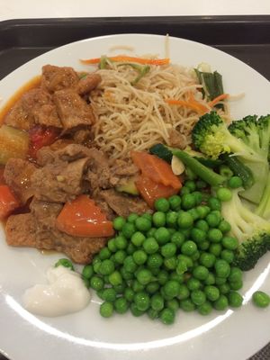 Noodles, soy meat and vegetables, my favorite combination from loving hut's buffet.  at Loving Hut - OC Nový Smíchov in Prague