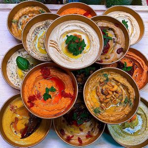 Hummus with flavours  at Falafel Bejrut in Warsaw