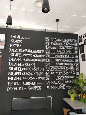 Menu at Falafel Bejrut in Warsaw