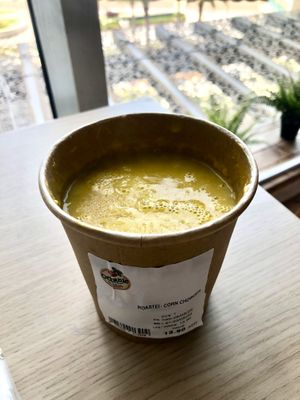 Corn chowder  at Organic Foods and Café in Abu Dhabi