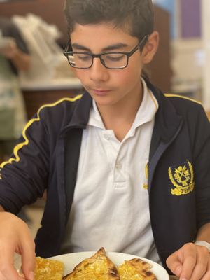 My vegan son with his delicious pide  at Vegan Masa in Istanbul