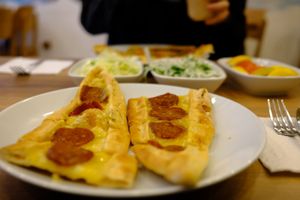 Cheese pide at Vegan Masa in Istanbul