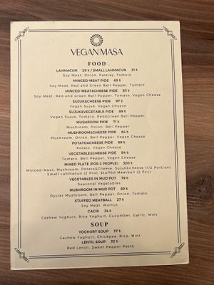 Menu  at Vegan Masa in Istanbul
