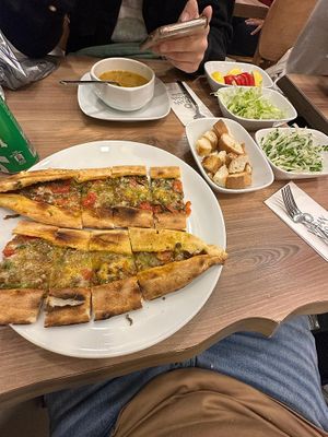 Minced meat pie with cheese and lentil soup!   at Vegan Masa in Istanbul