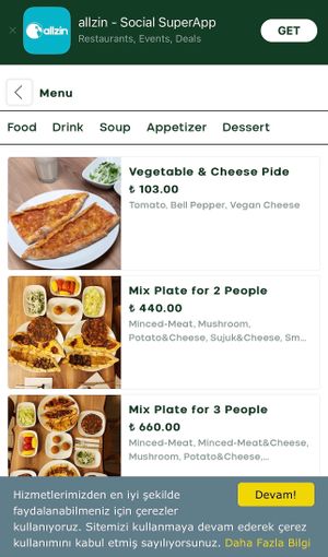 Menu with prices at Vegan Masa in Istanbul