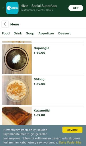 Menu with prices at Vegan Masa in Istanbul