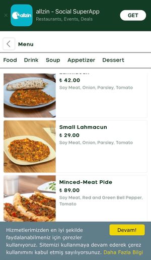 Menu with prices at Vegan Masa in Istanbul