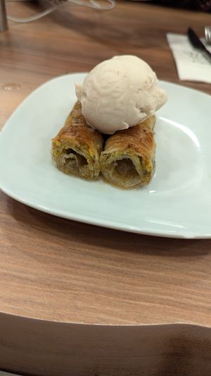 Baklava with ice cream at Vegan Masa in Istanbul