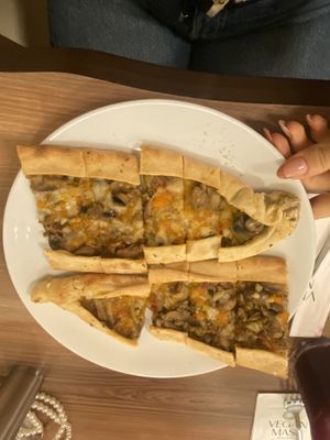 Mushroom and cheese pida   at Vegan Masa in Istanbul