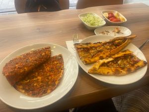 Lahmucan and pide  at Vegan Masa in Istanbul