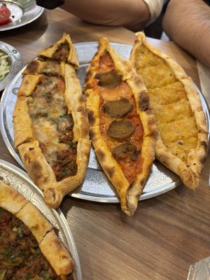 Mix of pides  at Vegan Masa in Istanbul