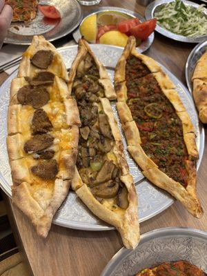 Mix of pides  at Vegan Masa in Istanbul