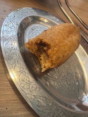 İçli Köfte (Fried ball with soy meat, onion, walnut, sesame seeds) at Vegan Masa in Istanbul