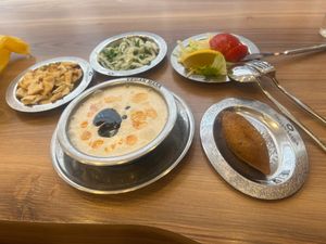 Yayla Çorbası (Yoghurt Soup)
+
İçli Köfte (Fried ball with soy meat, onion, walnut, sesame seeds)  at Vegan Masa in Istanbul