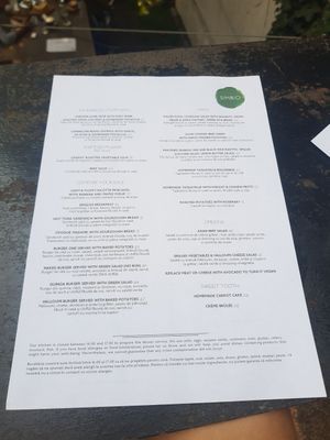 Menu at Simbio in Bucharest