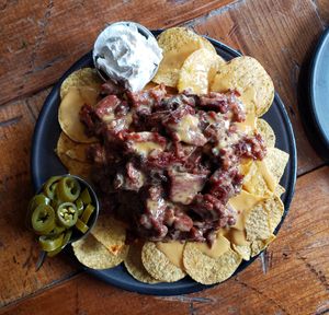 BBQ nachos with sour cream at Imagine Vegan Cafe in Memphis