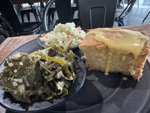 Collards, coleslaw and corn bread!  at Imagine Vegan Cafe in Memphis